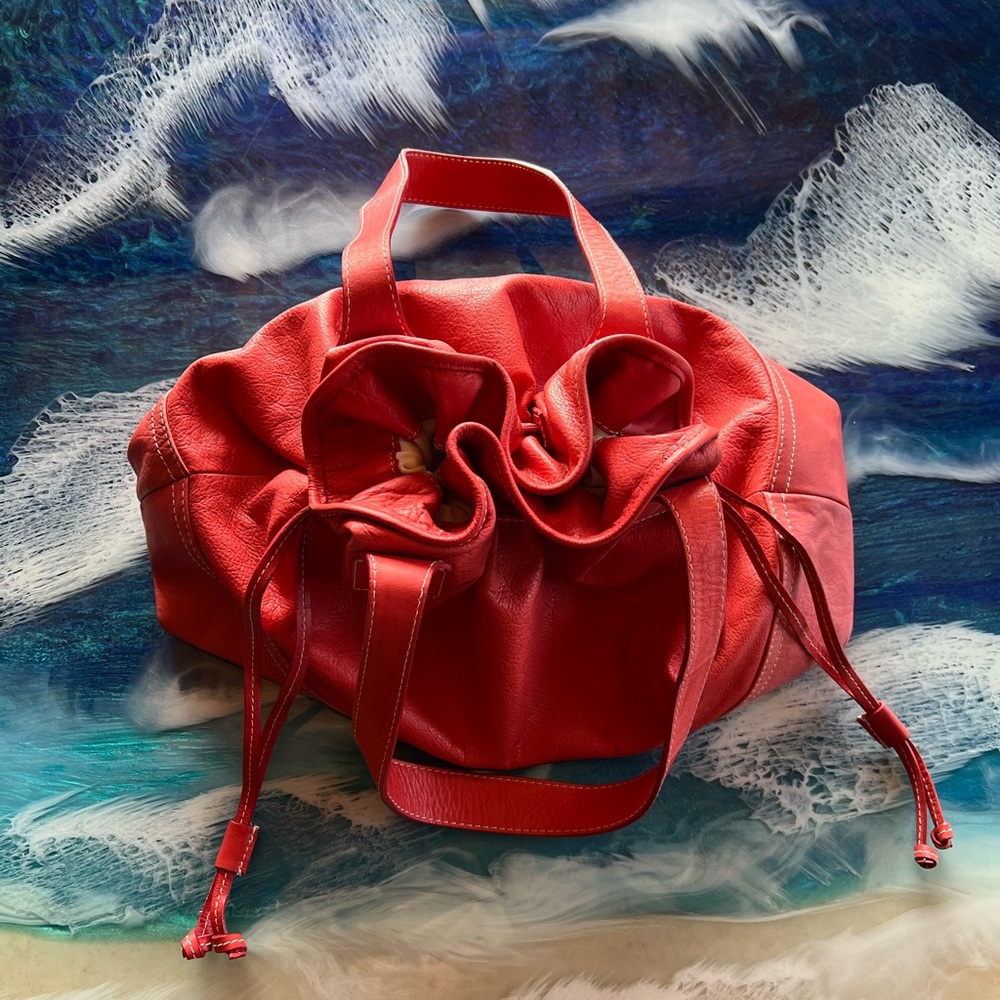 NEW without tags Nordstrom Italian bucket Leather Purse Red